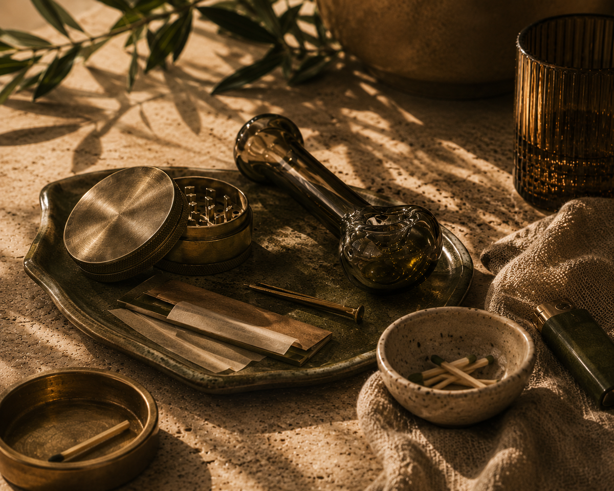 Cannabis jars and accessories arranged on a shelf in a Toronto dispensary