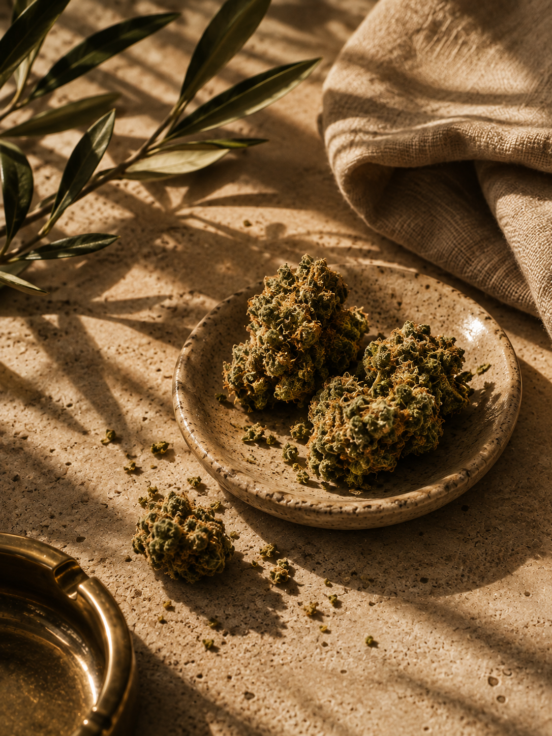 Craft cannabis flower photographed in warm afternoon light
