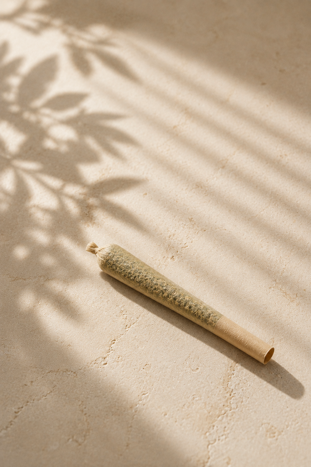 A hash-infused pre-roll on a pale stone surface