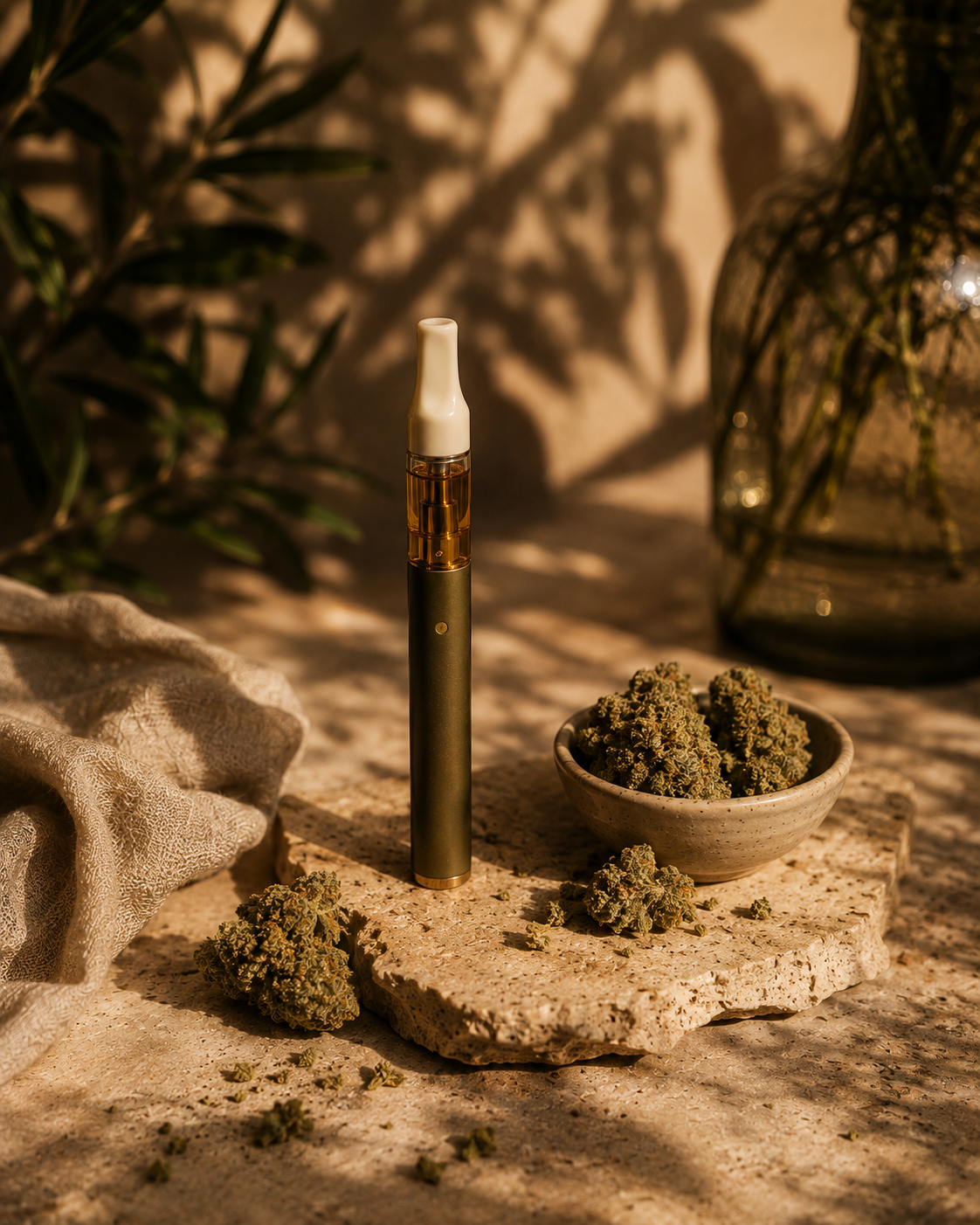A vape pen beside cannabis flower, ready to order online in Toronto