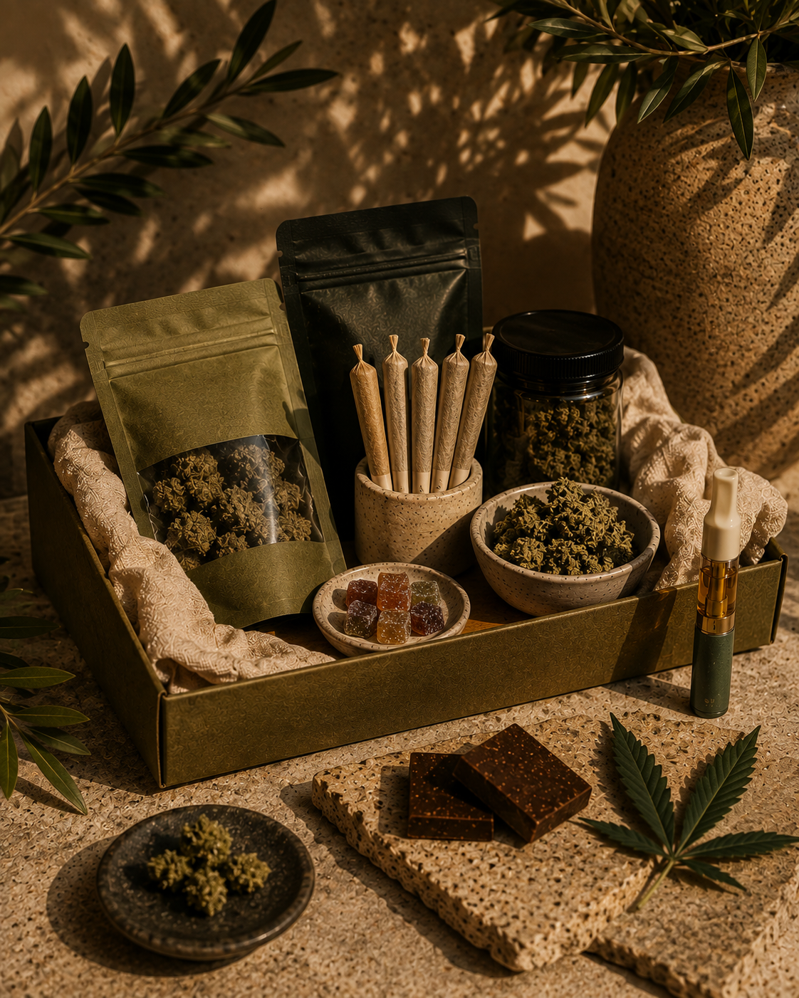 A mixed selection of cannabis products packed for a Toronto weed delivery