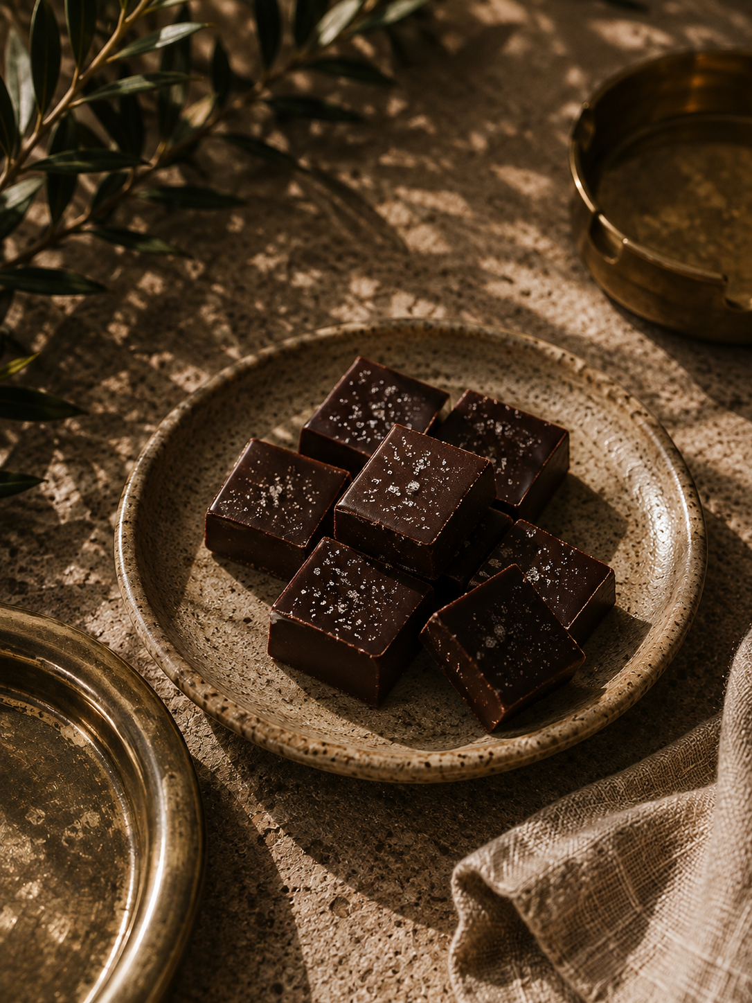 Cannabis chocolate broken into low-dose squares on a stone tray