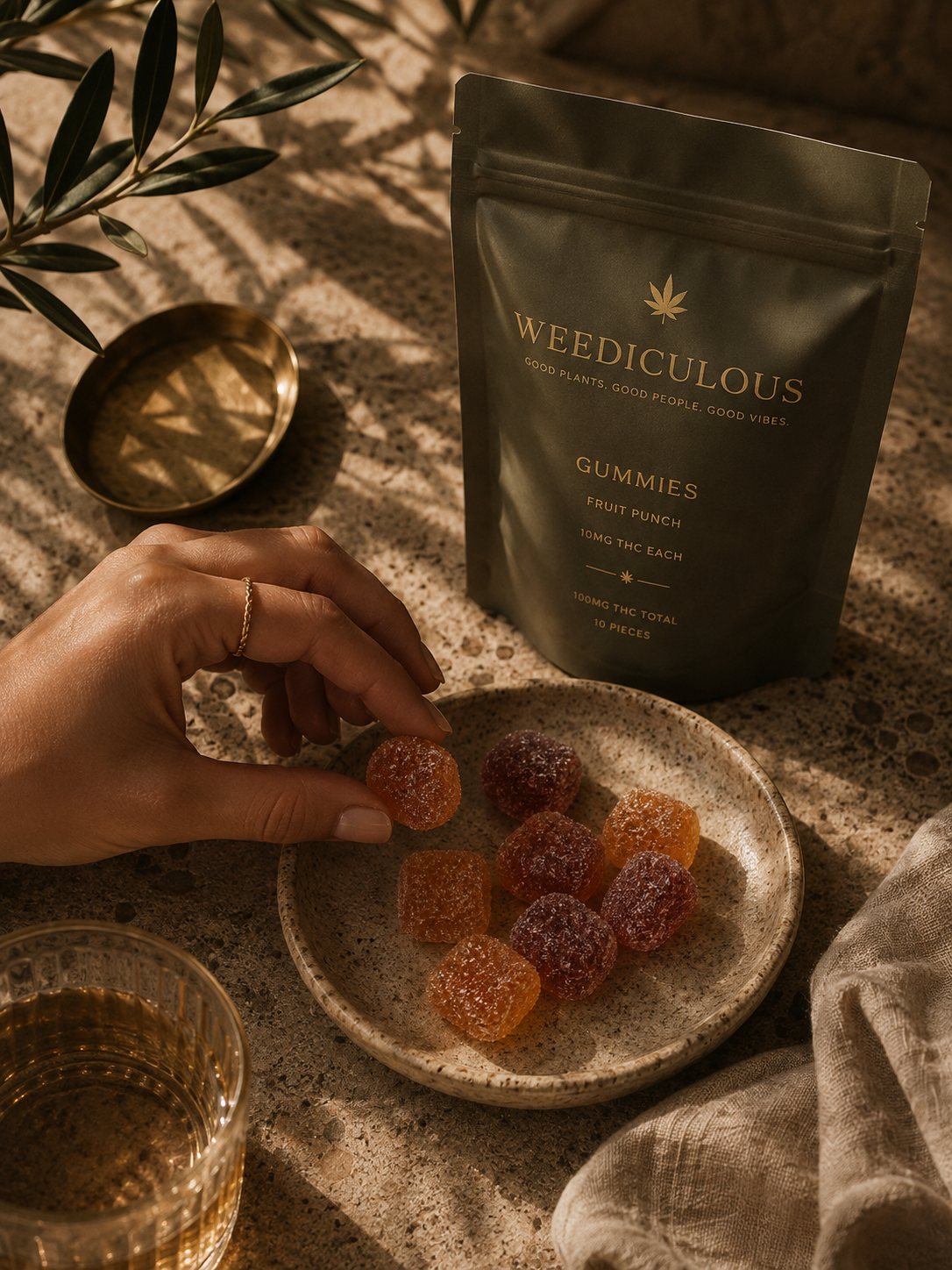 Cannabis gummies in a small ceramic bowl